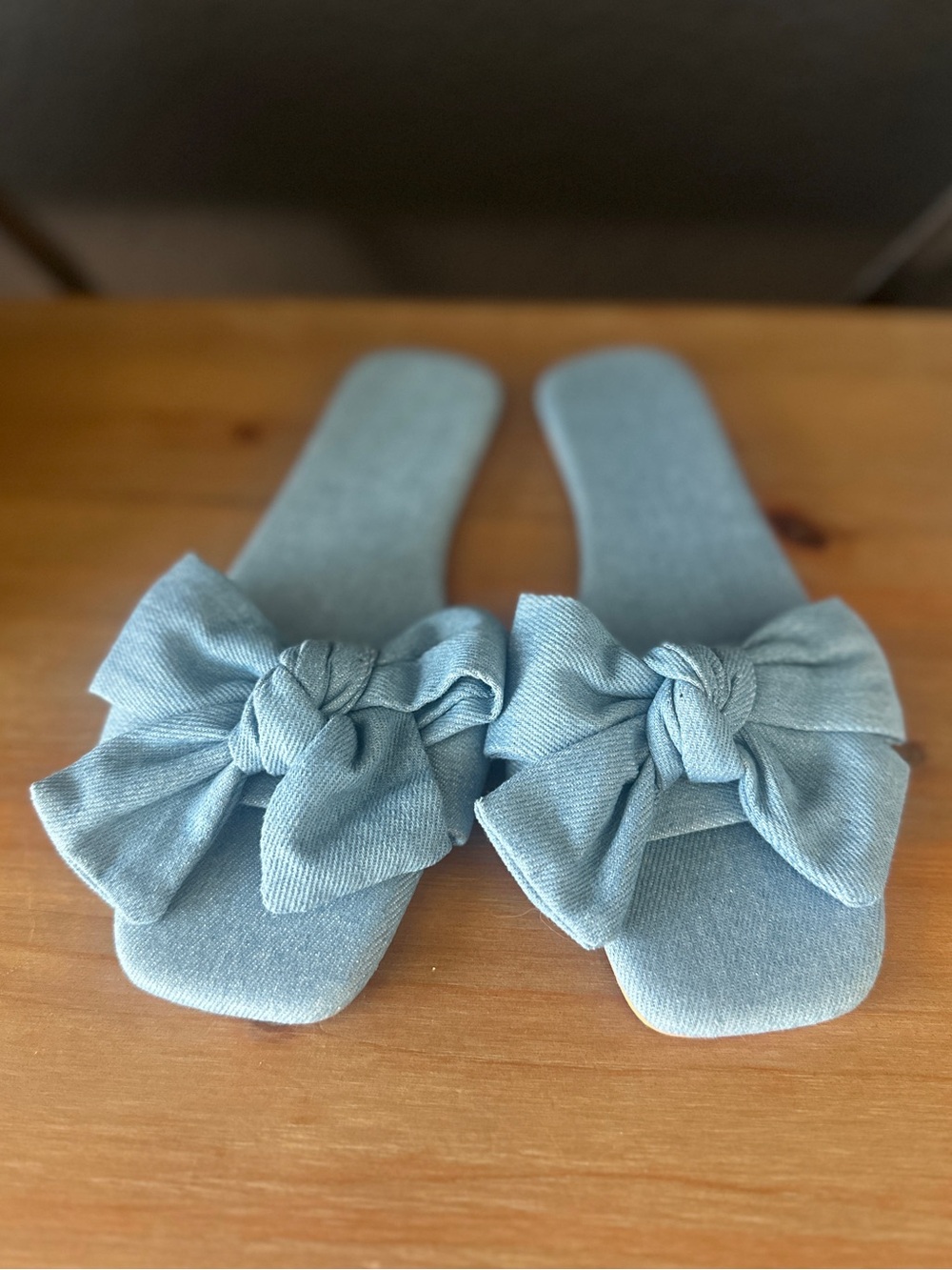 Light Blue Bow Slide Sandals